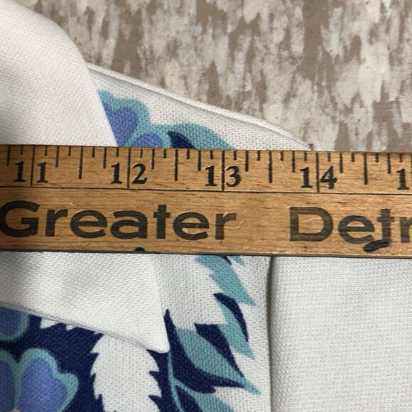 70s Boho White Button Down Shirt w/Floral Print Trim Collared - Small‎ - Picture 4 of 9